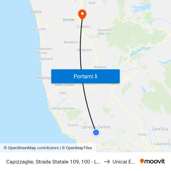 Capizzaglie, Strada Statale 109, 100 - Lamezia Terme to Unical Ex-Cud map