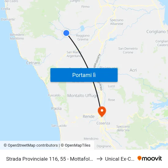 Strada Provinciale 116, 55 - Mottafollone to Unical Ex-Cud map