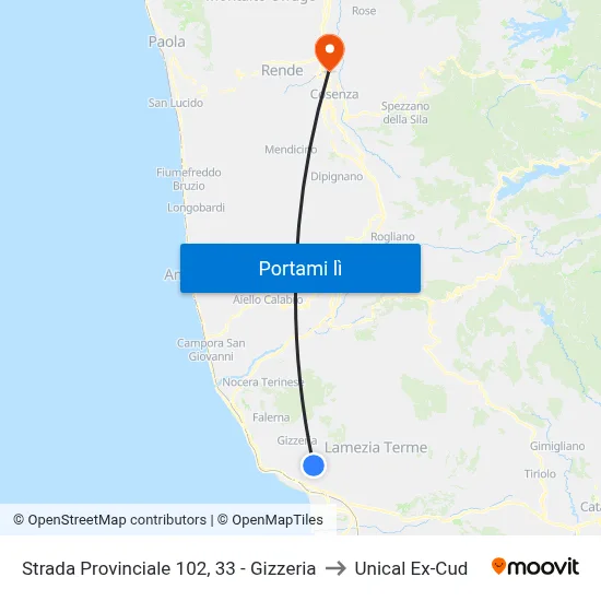 Strada Provinciale 102, 33 - Gizzeria to Unical Ex-Cud map