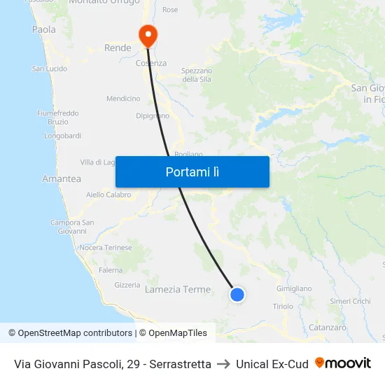 Via Giovanni Pascoli, 29 - Serrastretta to Unical Ex-Cud map