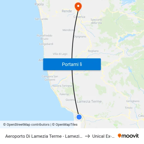 Aeroporto Di Lamezia Terme - Lamezia Terme to Unical Ex-Cud map