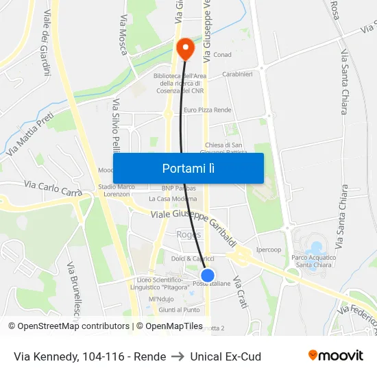 Via Kennedy, 104-116 - Rende to Unical Ex-Cud map