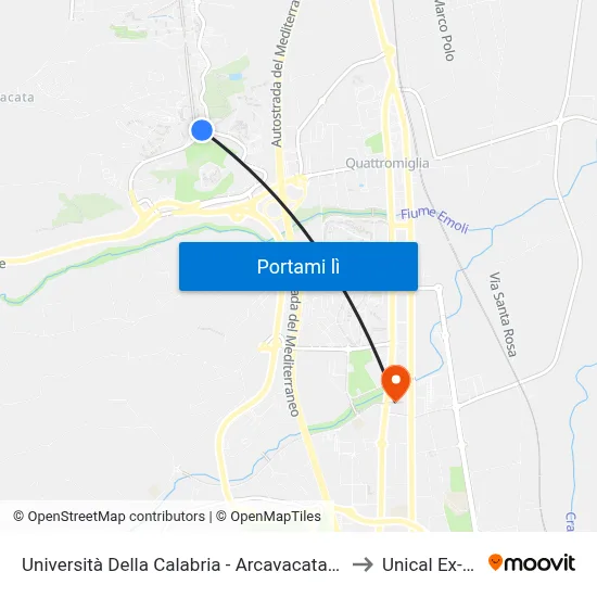 Università Della Calabria - Arcavacata - Rende to Unical Ex-Cud map