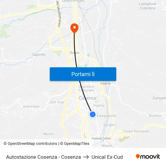 Autostazione Cosenza - Cosenza to Unical Ex-Cud map
