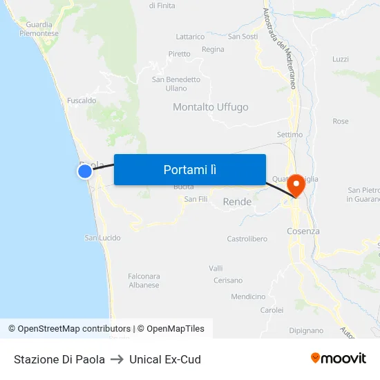 Stazione Di Paola to Unical Ex-Cud map