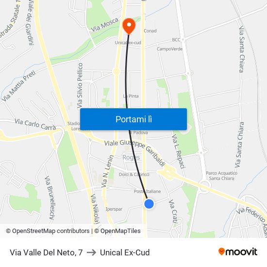 Via Valle Del Neto, 7 to Unical Ex-Cud map