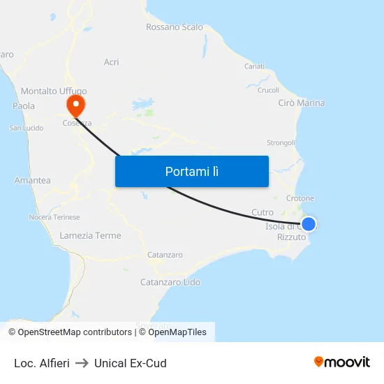 Loc. Alfieri to Unical Ex-Cud map