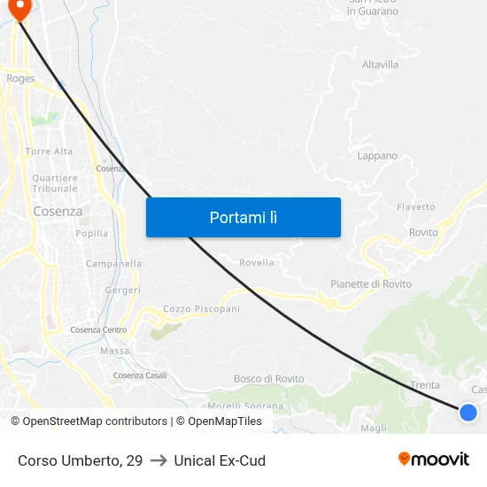 Corso Umberto, 29 to Unical Ex-Cud map