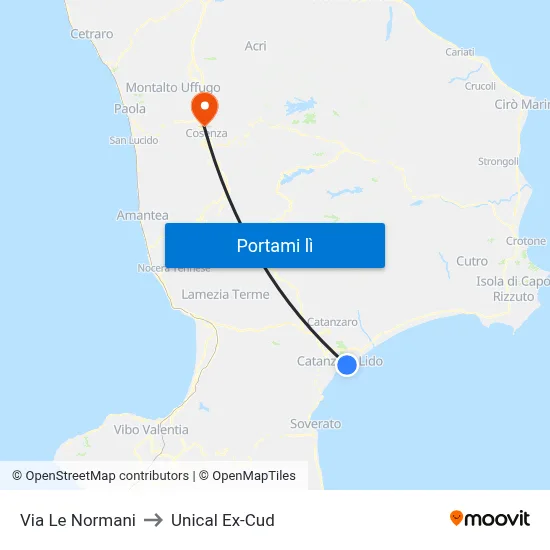Via Le Normani to Unical Ex-Cud map