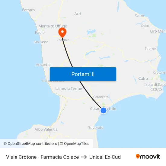 Viale Crotone - Farmacia Colace to Unical Ex-Cud map
