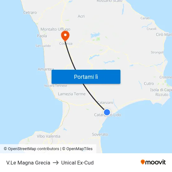 V.Le Magna Grecia to Unical Ex-Cud map