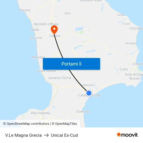 V.Le Magna Grecia to Unical Ex-Cud map