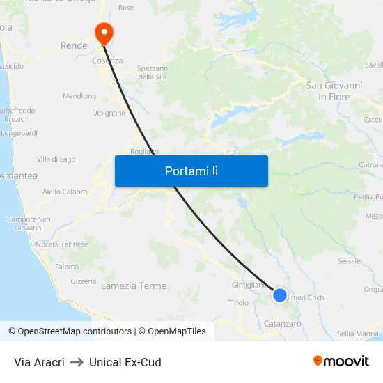 Via Aracri to Unical Ex-Cud map