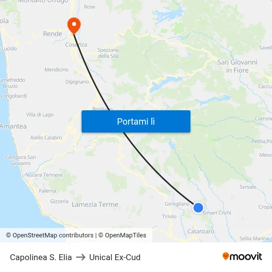 Capolinea S. Elia to Unical Ex-Cud map