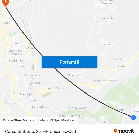 Corso Umberto, 26 to Unical Ex-Cud map
