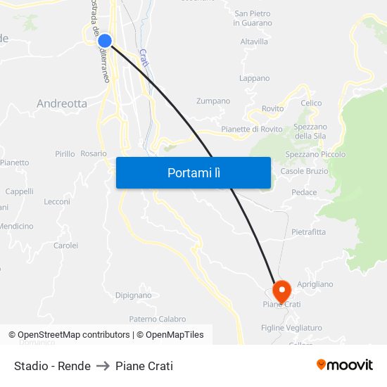 Stadio - Rende to Piane Crati map