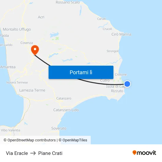 Via Eracle to Piane Crati map