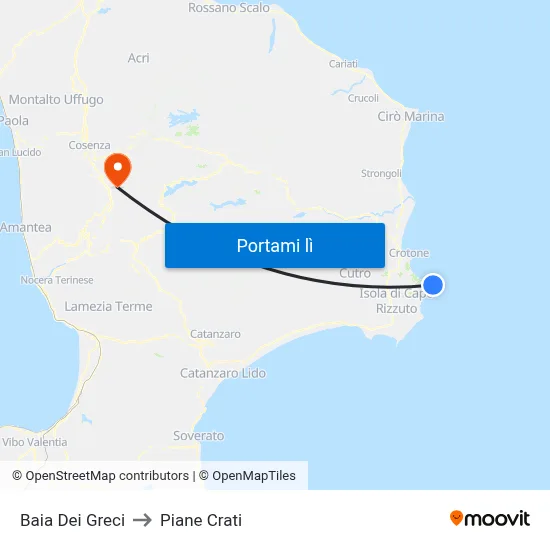 Baia Dei Greci to Piane Crati map