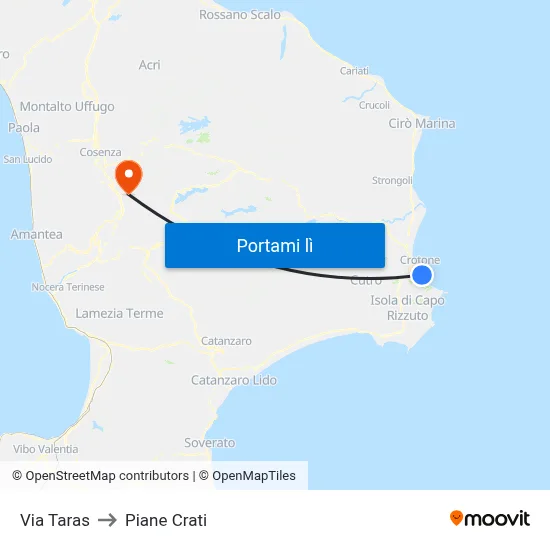 Via Taras to Piane Crati map