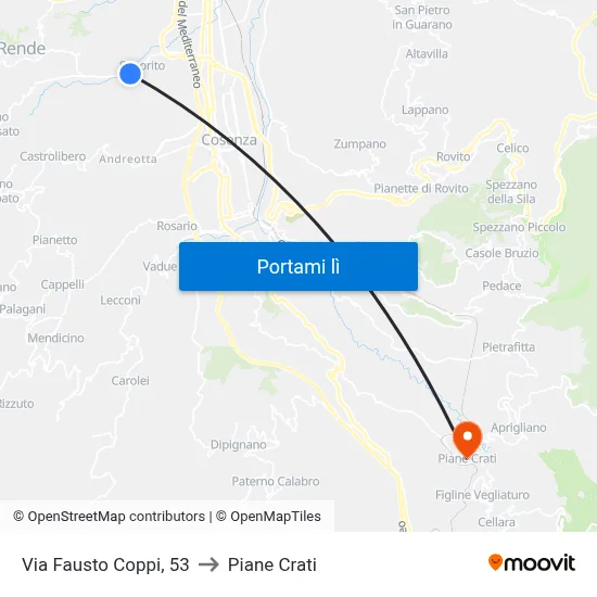 Via Fausto Coppi, 53 to Piane Crati map