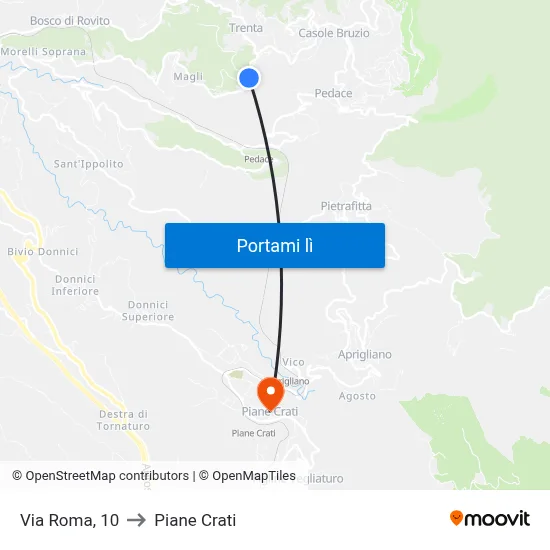 Via Roma, 10 to Piane Crati map