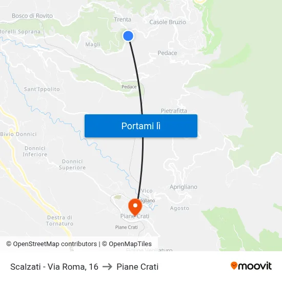 Scalzati - Via Roma, 16 to Piane Crati map
