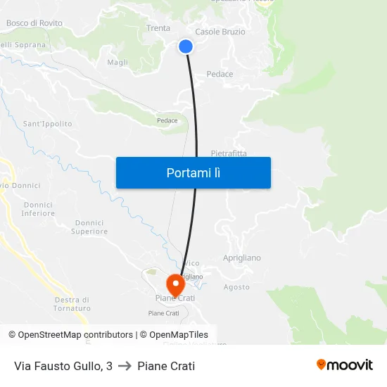 Via Fausto Gullo, 3 to Piane Crati map