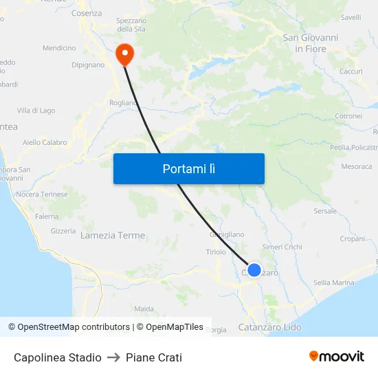Capolinea Stadio to Piane Crati map