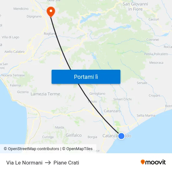 Via Le Normani to Piane Crati map