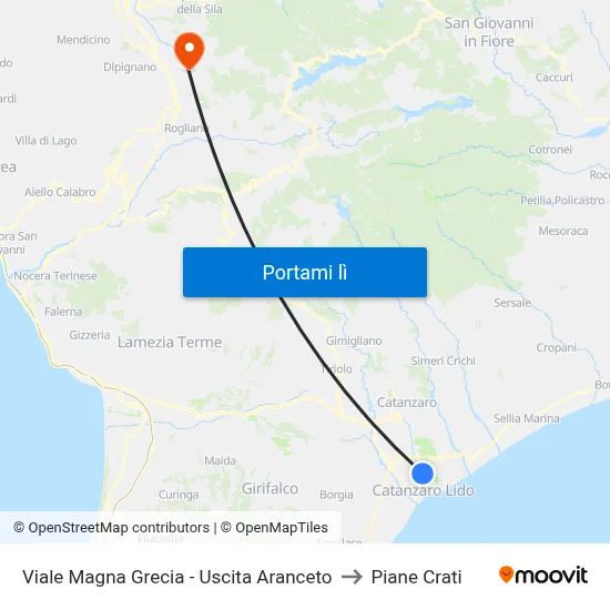 Viale Magna Grecia - Uscita Aranceto to Piane Crati map