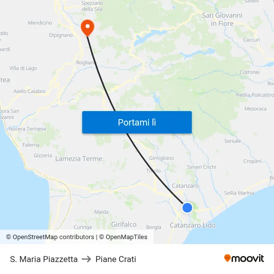 S. Maria Piazzetta to Piane Crati map