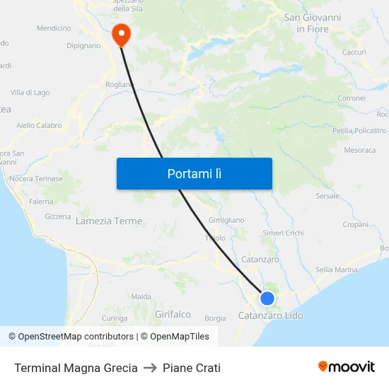 Terminal Magna Grecia to Piane Crati map