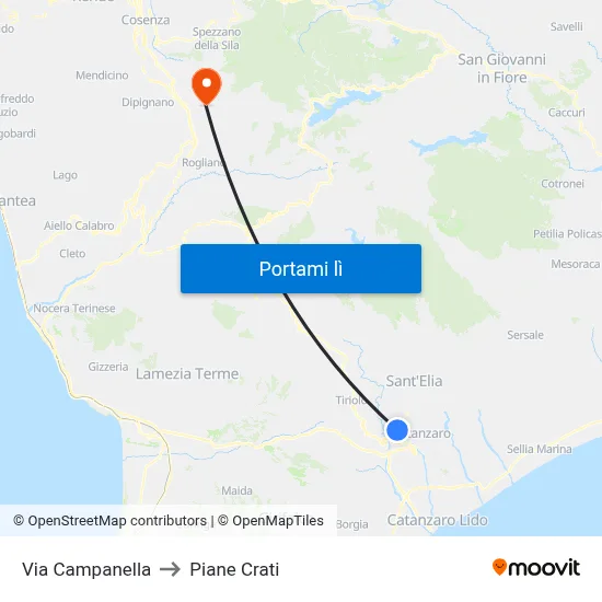 Via Campanella to Piane Crati map