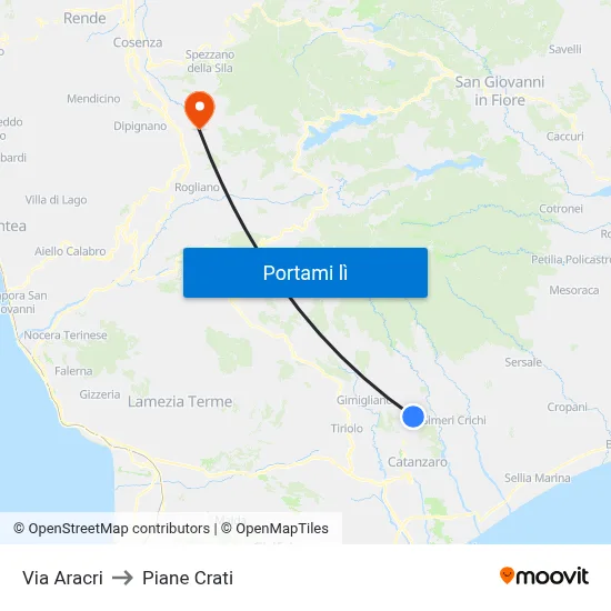Via Aracri to Piane Crati map