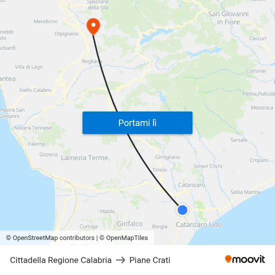 Cittadella Regione Calabria to Piane Crati map