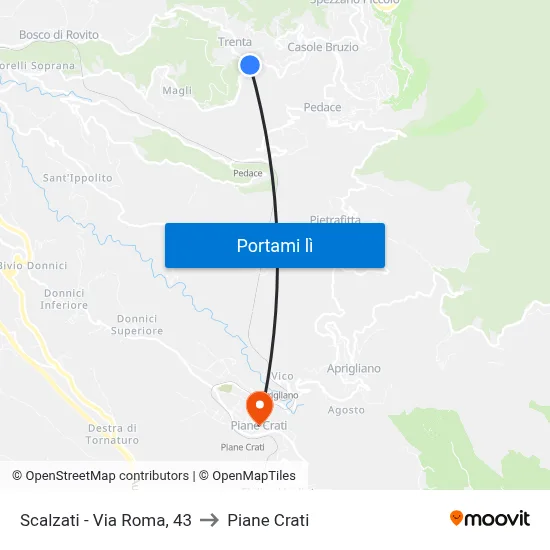 Scalzati - Via Roma, 43 to Piane Crati map