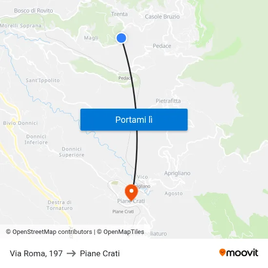 Via Roma, 197 to Piane Crati map