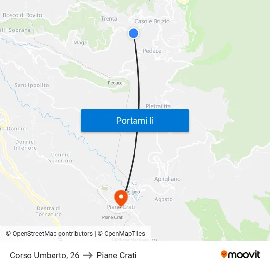 Corso Umberto, 26 to Piane Crati map