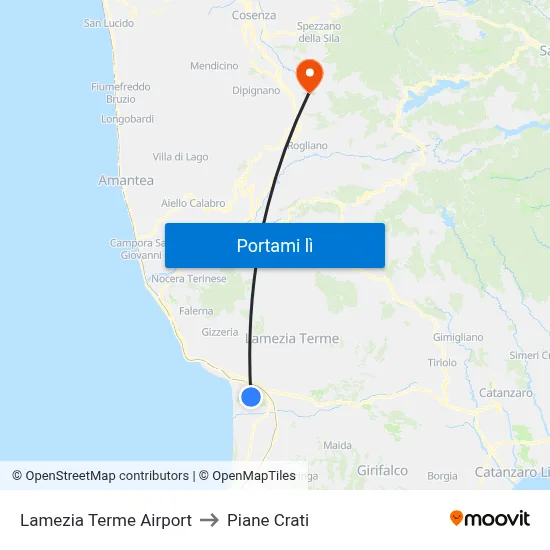 Lamezia Terme Airport to Piane Crati map