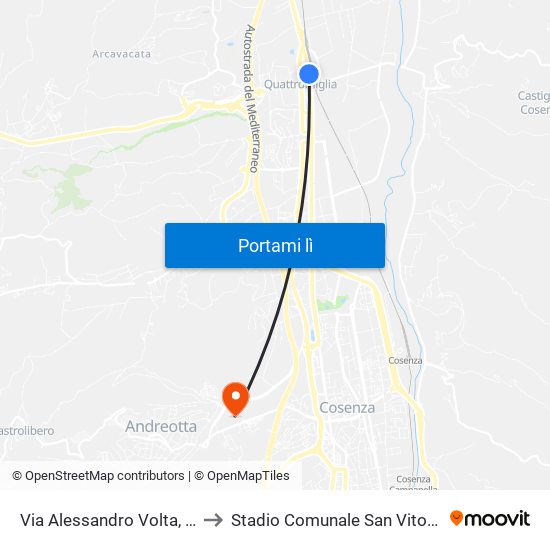 Via Alessandro Volta, Staz. Ferrov. to Stadio Comunale San Vito ""Gigi Marulla"" map