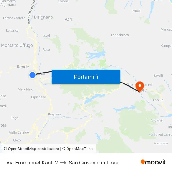 Via Emmanuel Kant, 2 to San Giovanni in Fiore map