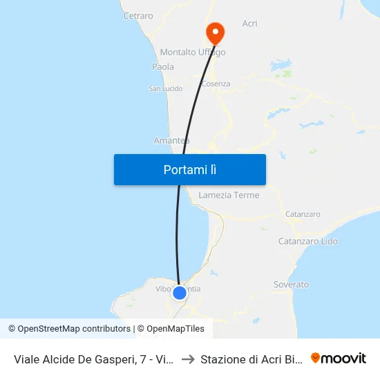 Viale Alcide De Gasperi, 7 - Vibo Valentia to Stazione di Acri Bisignano map