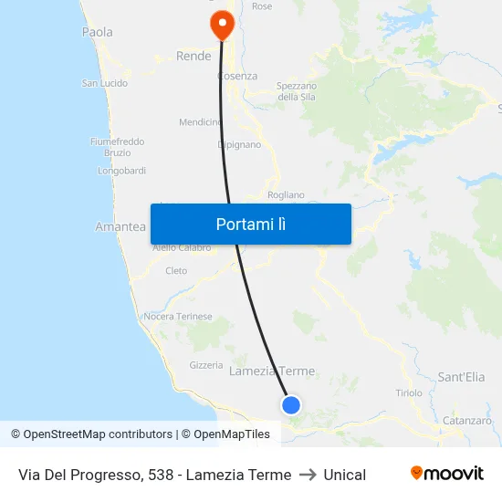 Via Del Progresso, 538 - Lamezia Terme to Unical map