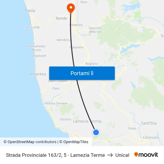 Strada Provinciale 163/2, 5 - Lamezia Terme to Unical map