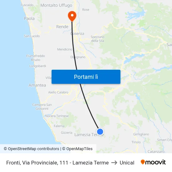 Fronti, Via Provinciale, 111 - Lamezia Terme to Unical map