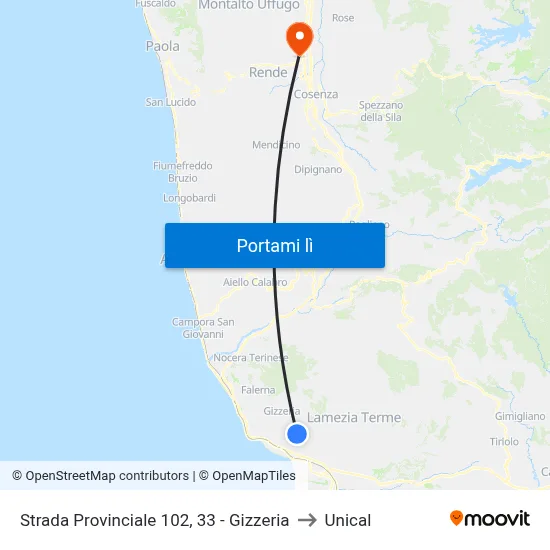 Strada Provinciale 102, 33 - Gizzeria to Unical map