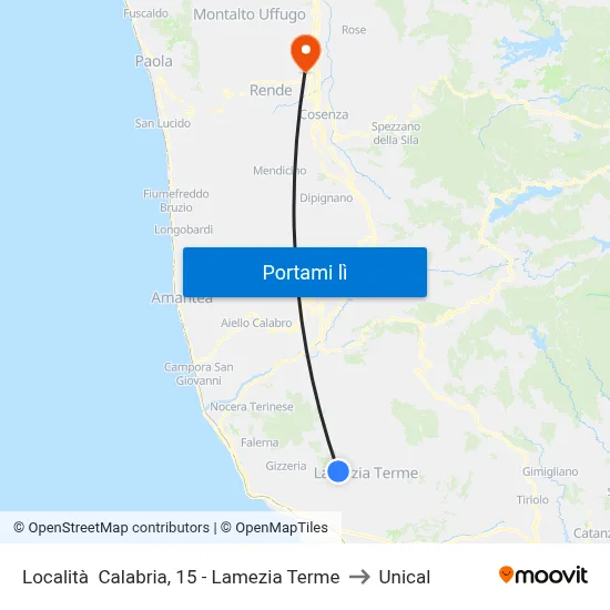 Località  Calabria, 15 - Lamezia Terme to Unical map