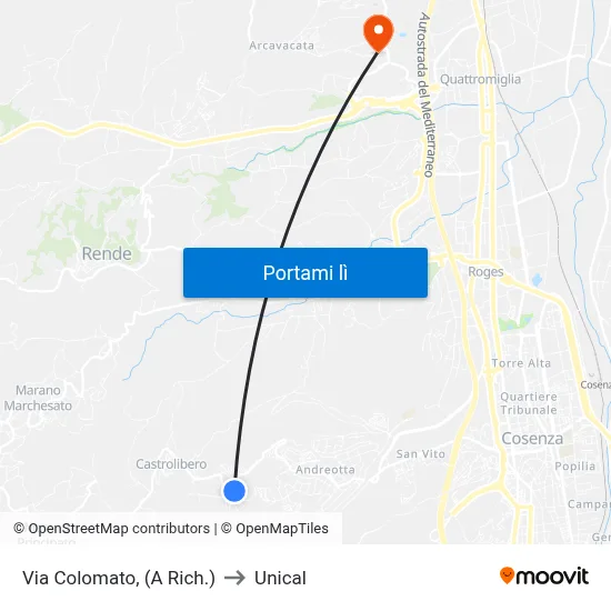 Via Colomato, (A Rich.) to Unical map