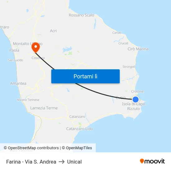 Farina - Via S. Andrea to Unical map