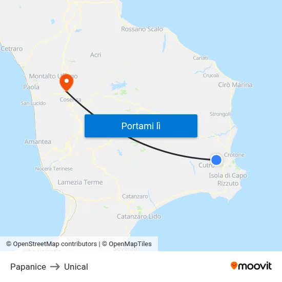 Papanice to Unical map